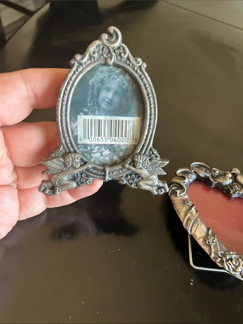 Ornate Heart-Shaped Silver Photo Frame with Red Velvet Mat